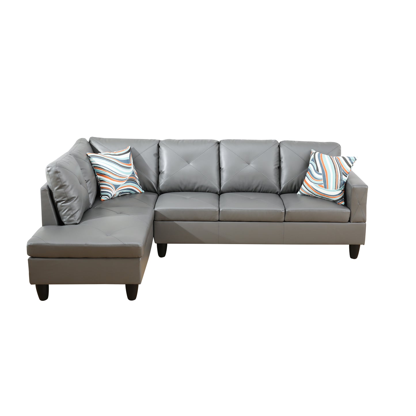 Dark Grey Faux Leather 3-Piece Couch Living Room Sofa Set