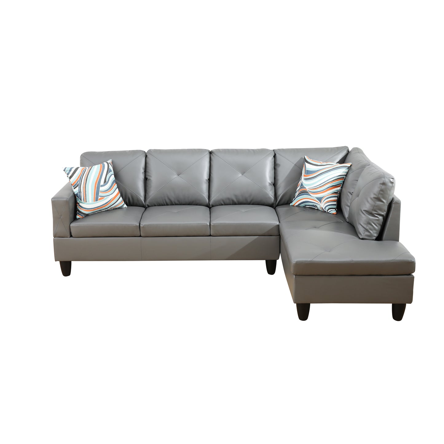 Dark Grey Faux Leather 3-Piece Couch Living Room Sofa Set