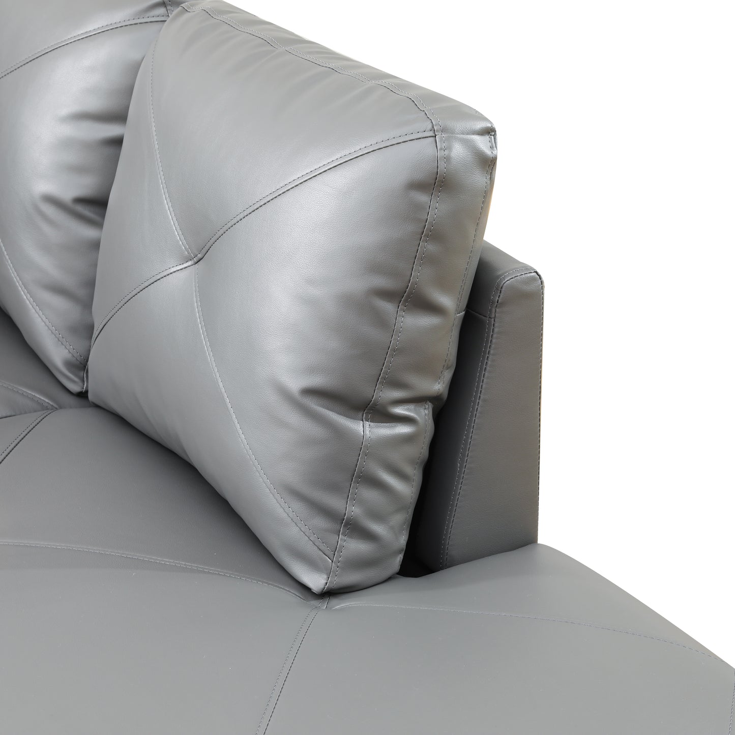 Dark Grey Faux Leather 3-Piece Couch Living Room Sofa Set