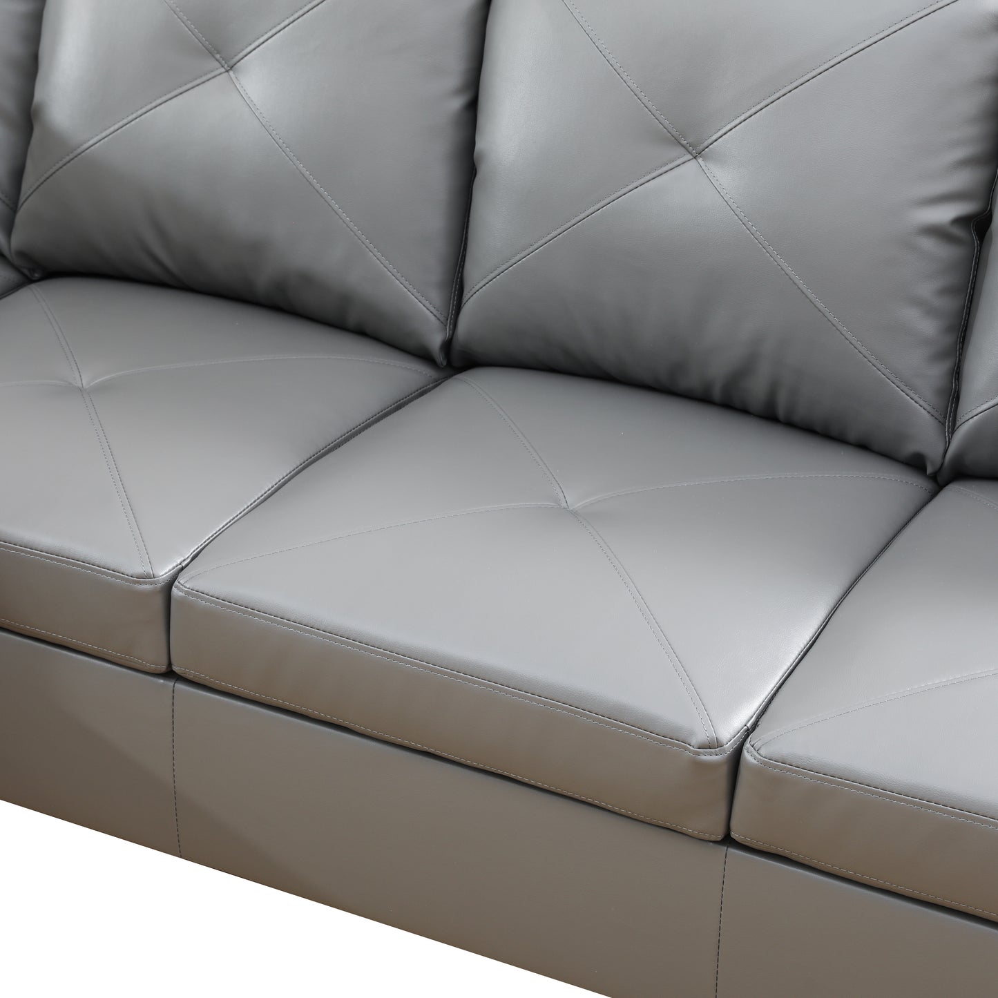 Dark Grey Faux Leather 3-Piece Couch Living Room Sofa Set