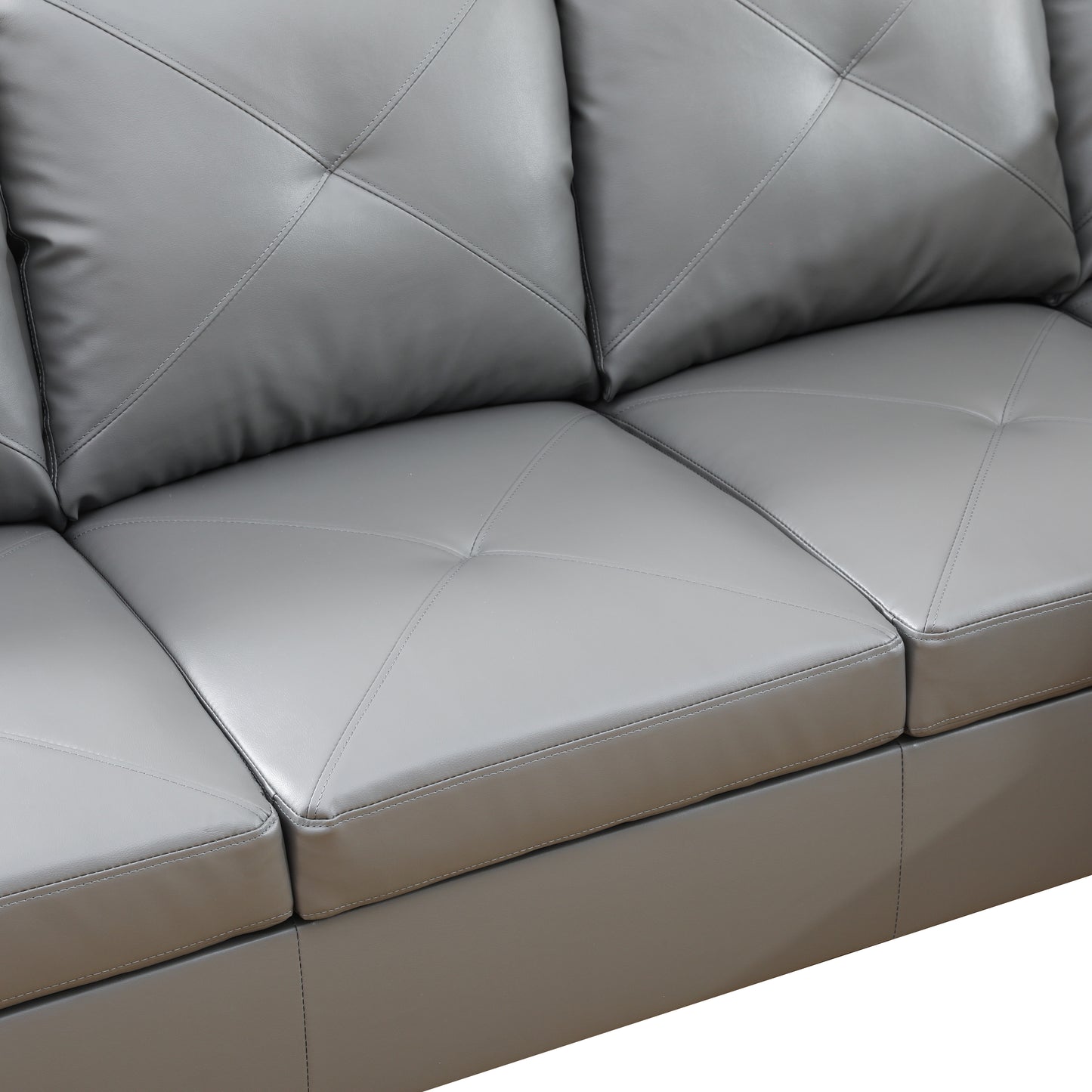 Dark Grey Faux Leather 3-Piece Couch Living Room Sofa Set