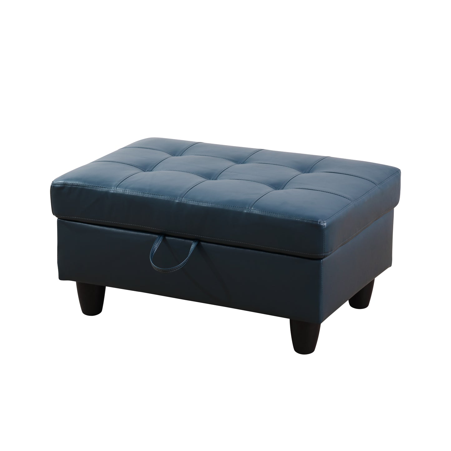 Peacock Blue Semi PU Synthetic Leather Storage Ottoman