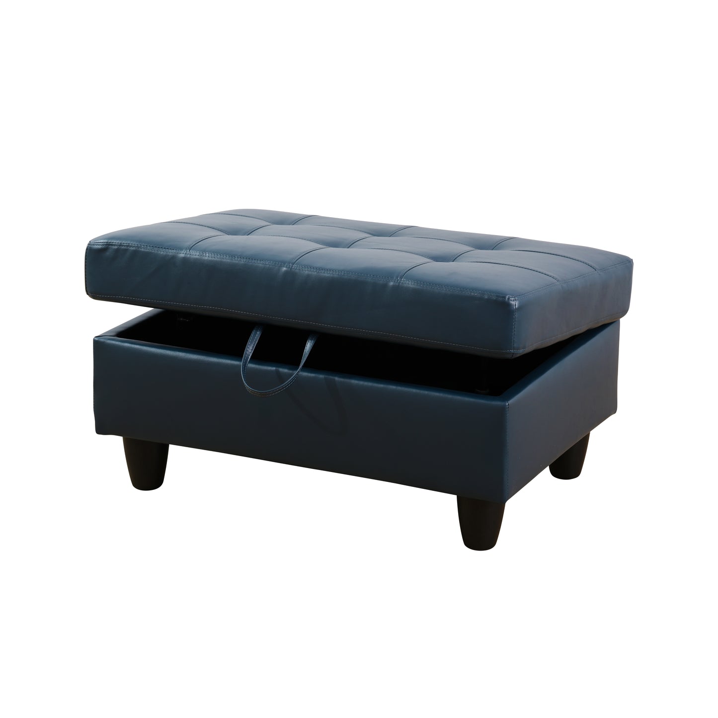 Peacock Blue Semi PU Synthetic Leather Storage Ottoman