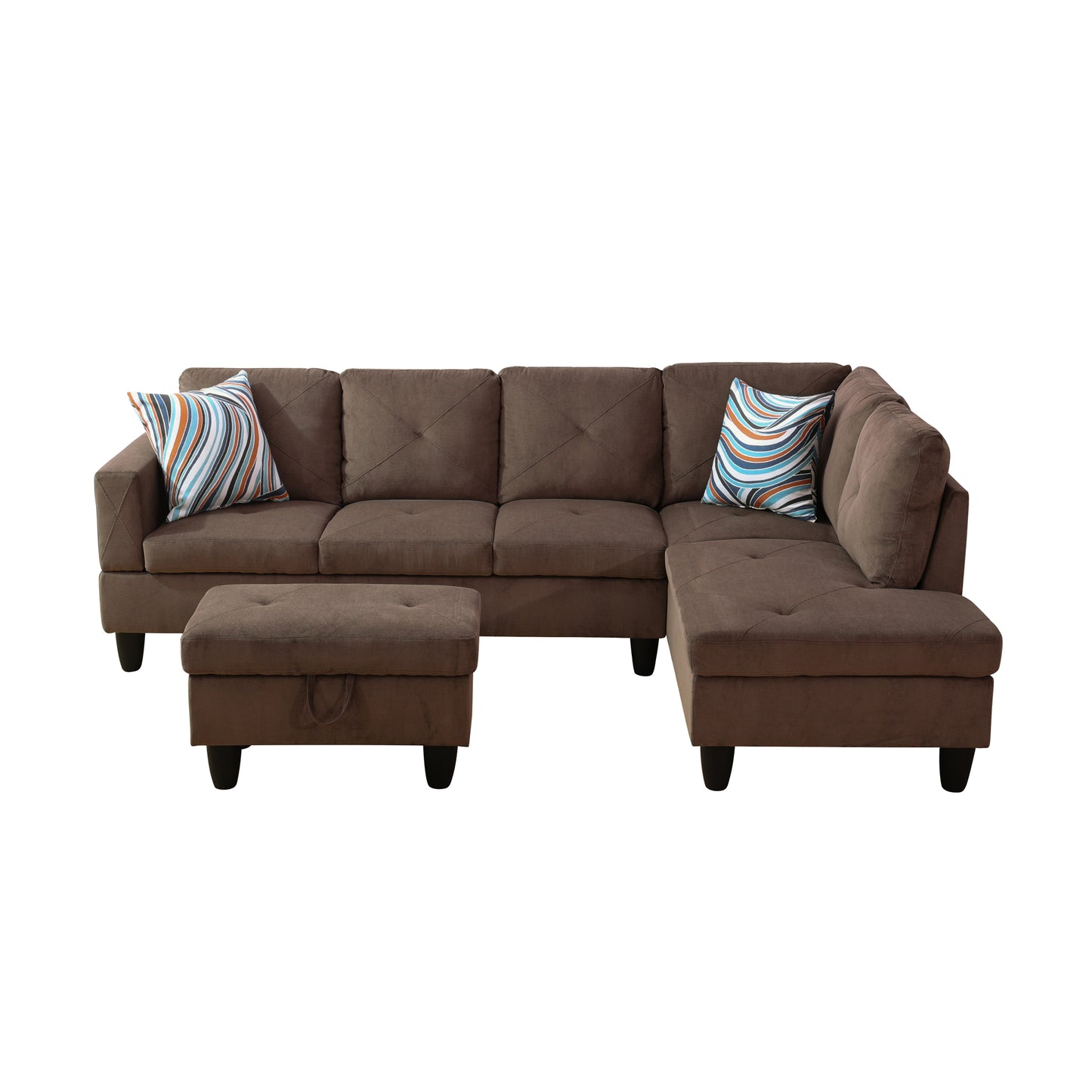 F09809B-Brown Sackcloth Fabric 3-Piece Living Room Sofa Set
