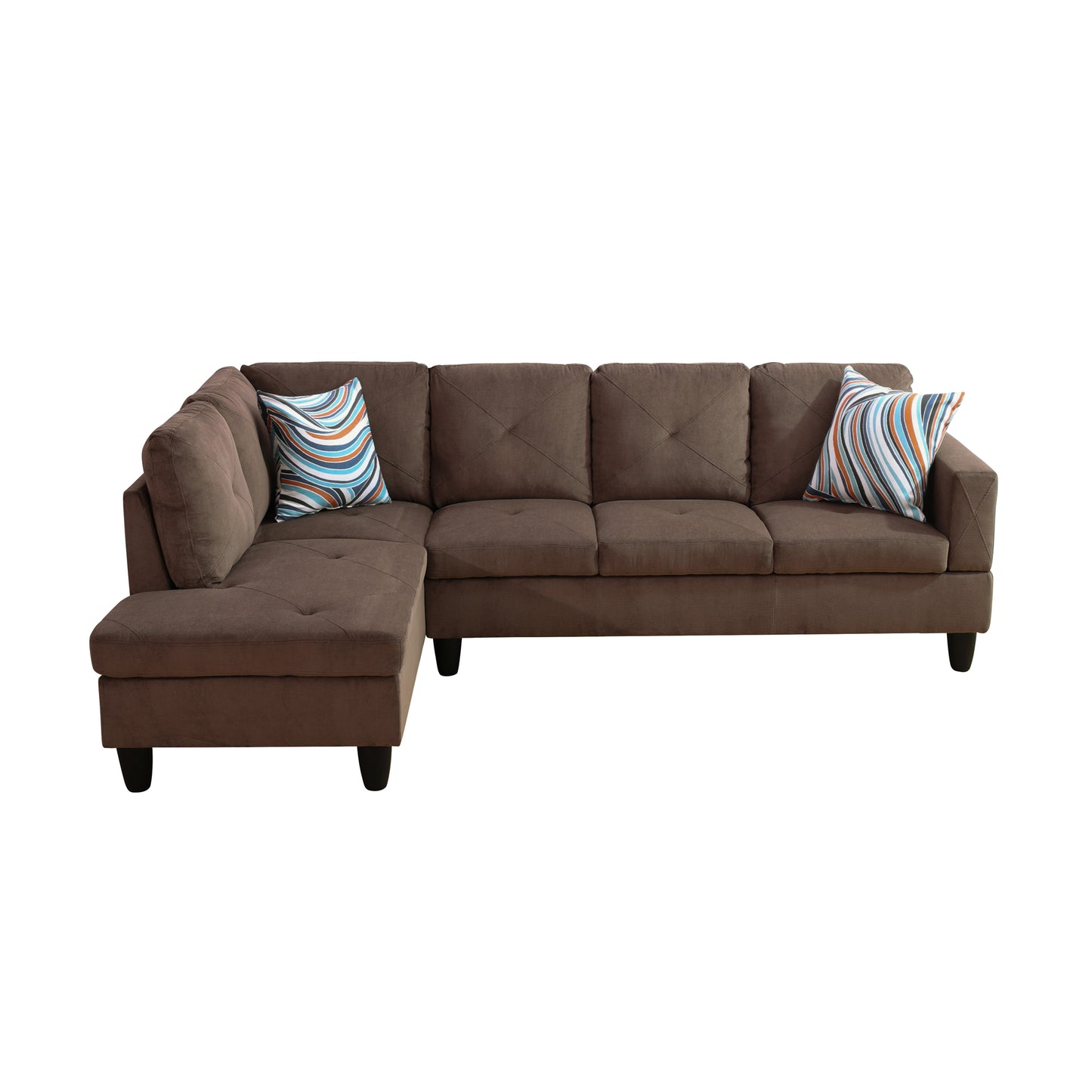 Brown Sackcloth Fabric 3-Piece Living Room Sofa Set