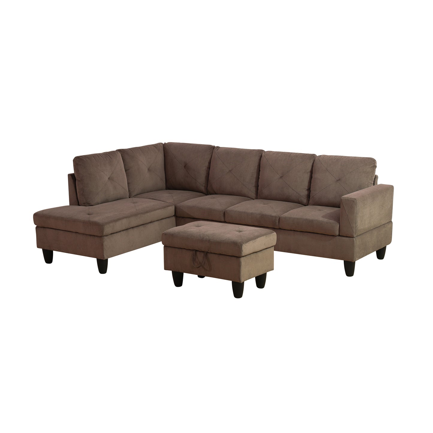 Brown Sackcloth Fabric 3-Piece Living Room Sofa Set