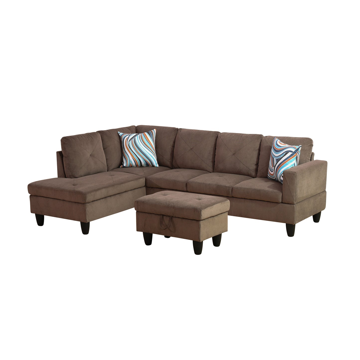 Brown Sackcloth Fabric 3-Piece Living Room Sofa Set