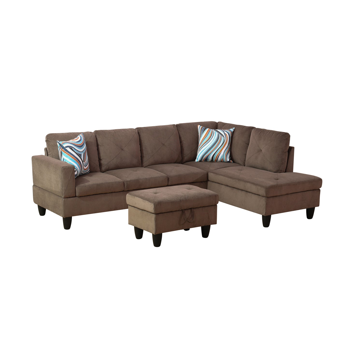 F09809B-Brown Sackcloth Fabric 3-Piece Living Room Sofa Set