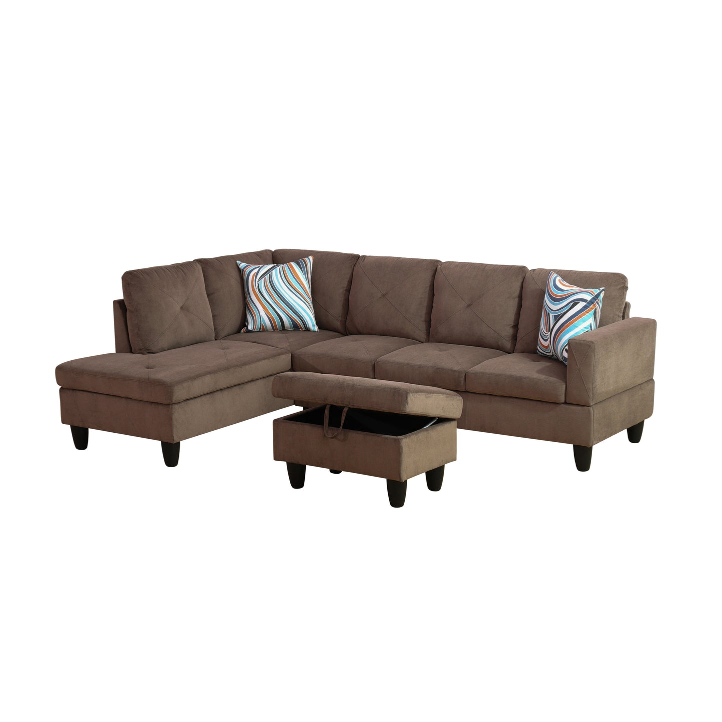 Brown Sackcloth Fabric 3-Piece Living Room Sofa Set