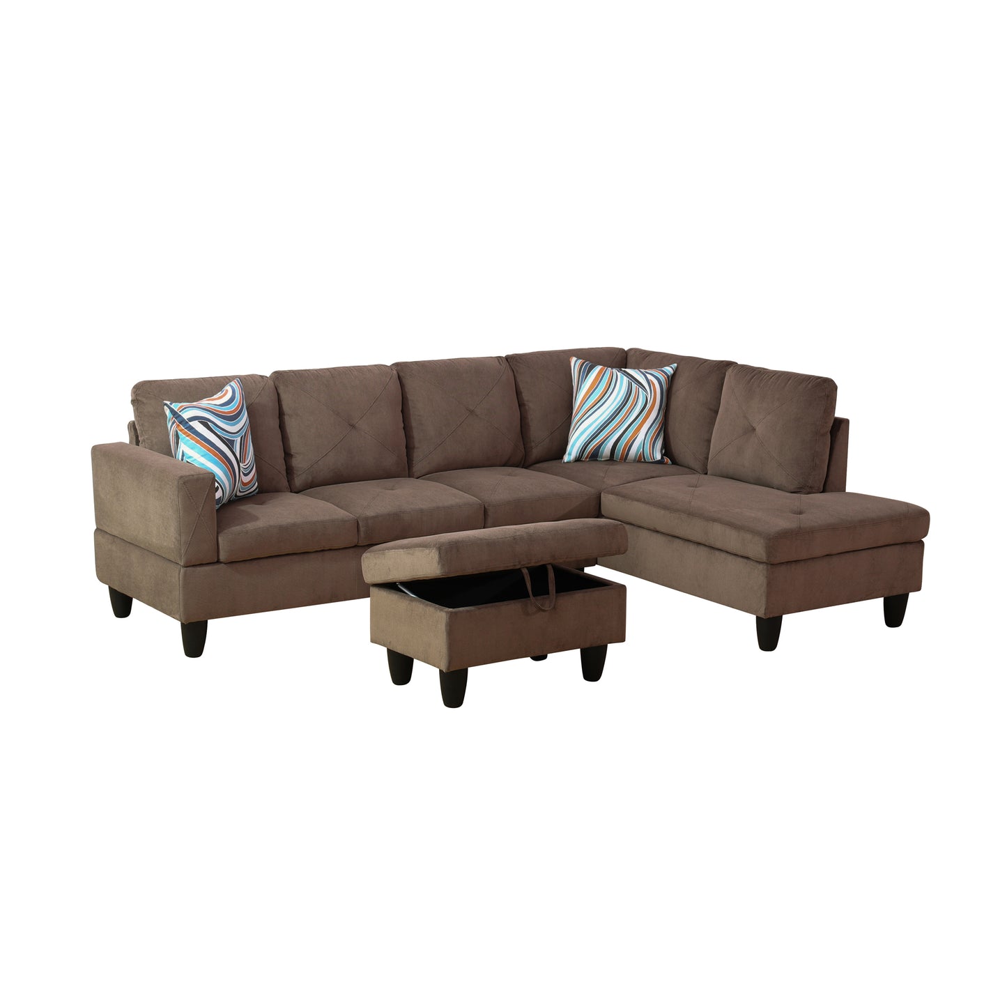 F09809B-Brown Sackcloth Fabric 3-Piece Living Room Sofa Set