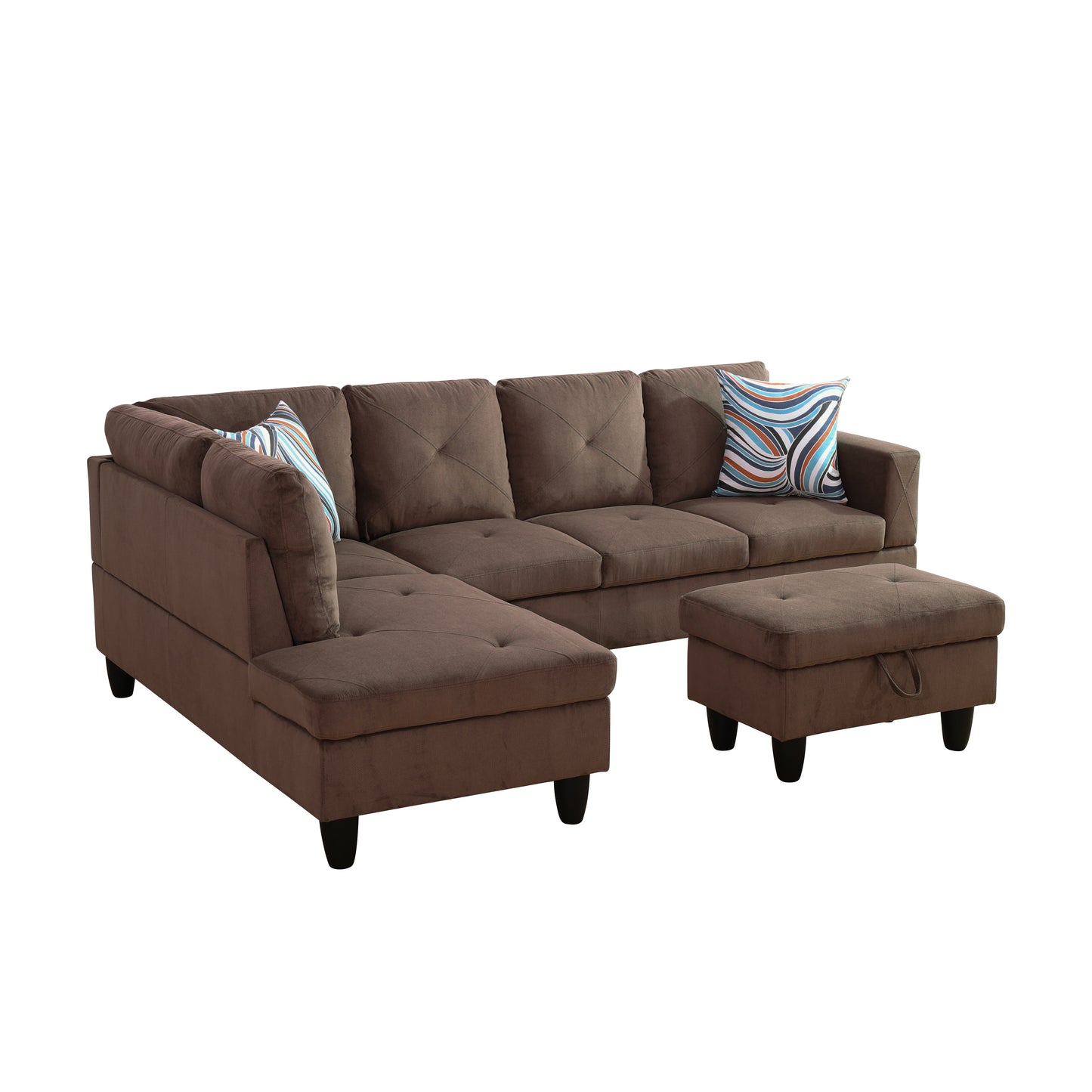 Brown Sackcloth Fabric 3-Piece Living Room Sofa Set