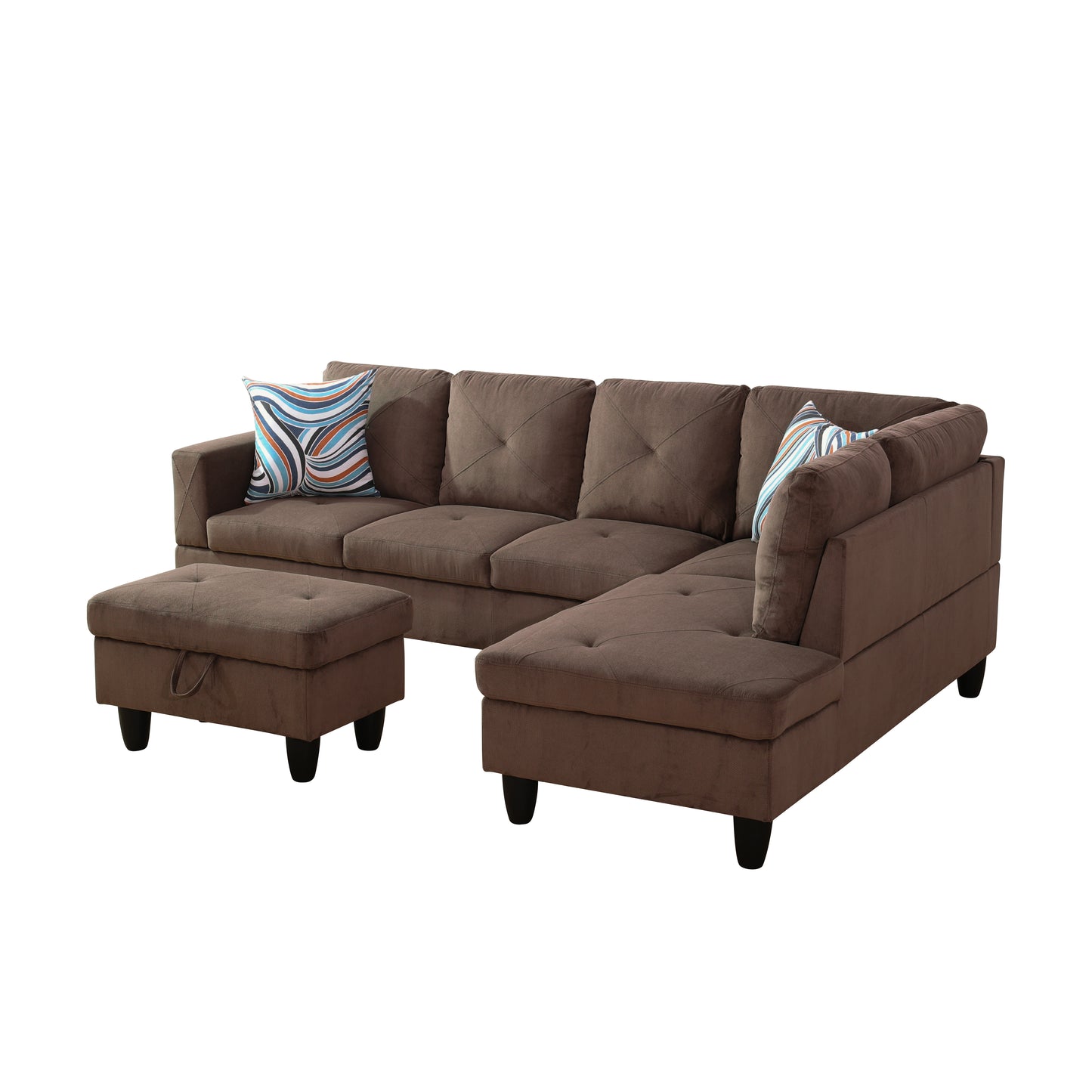 F09809B-Brown Sackcloth Fabric 3-Piece Living Room Sofa Set