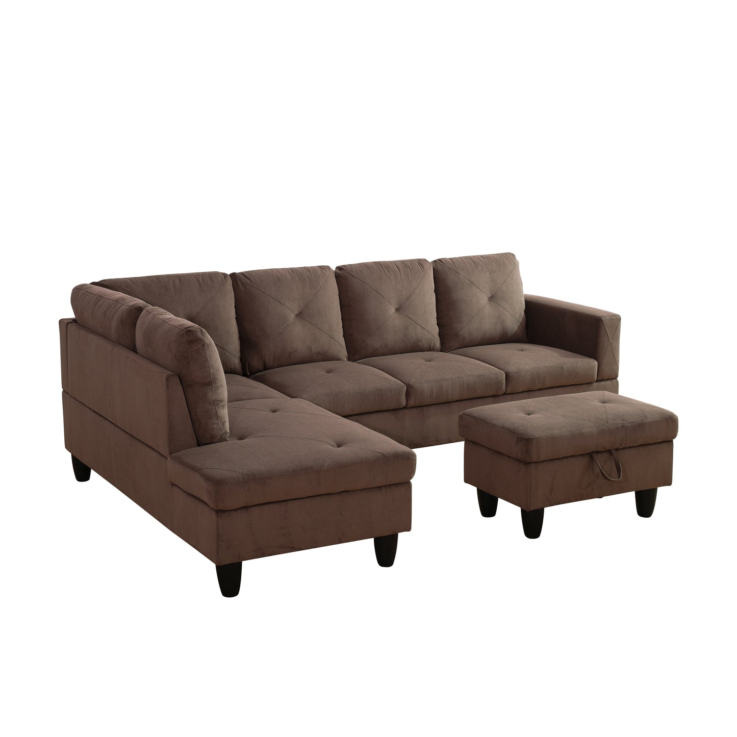 Brown Sackcloth Fabric 3-Piece Living Room Sofa Set