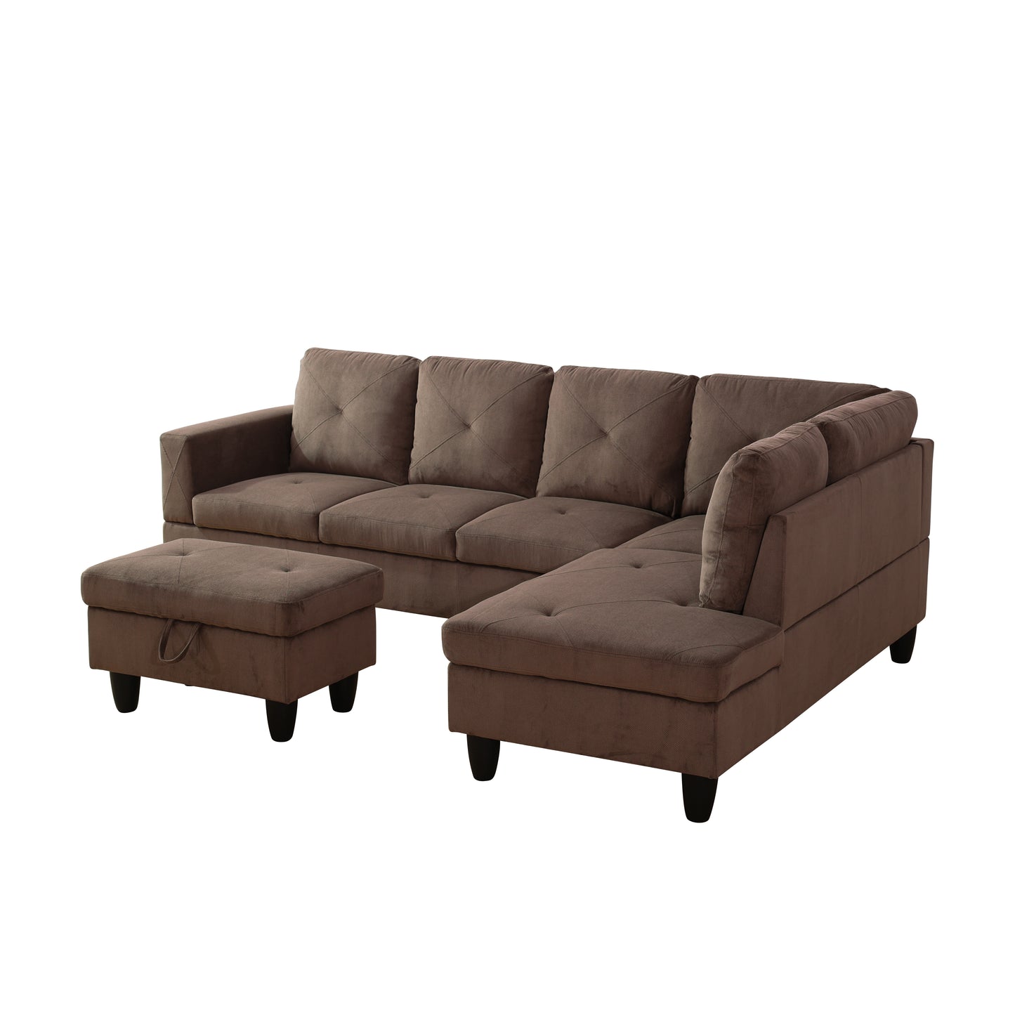 F09809B-Brown Sackcloth Fabric 3-Piece Living Room Sofa Set