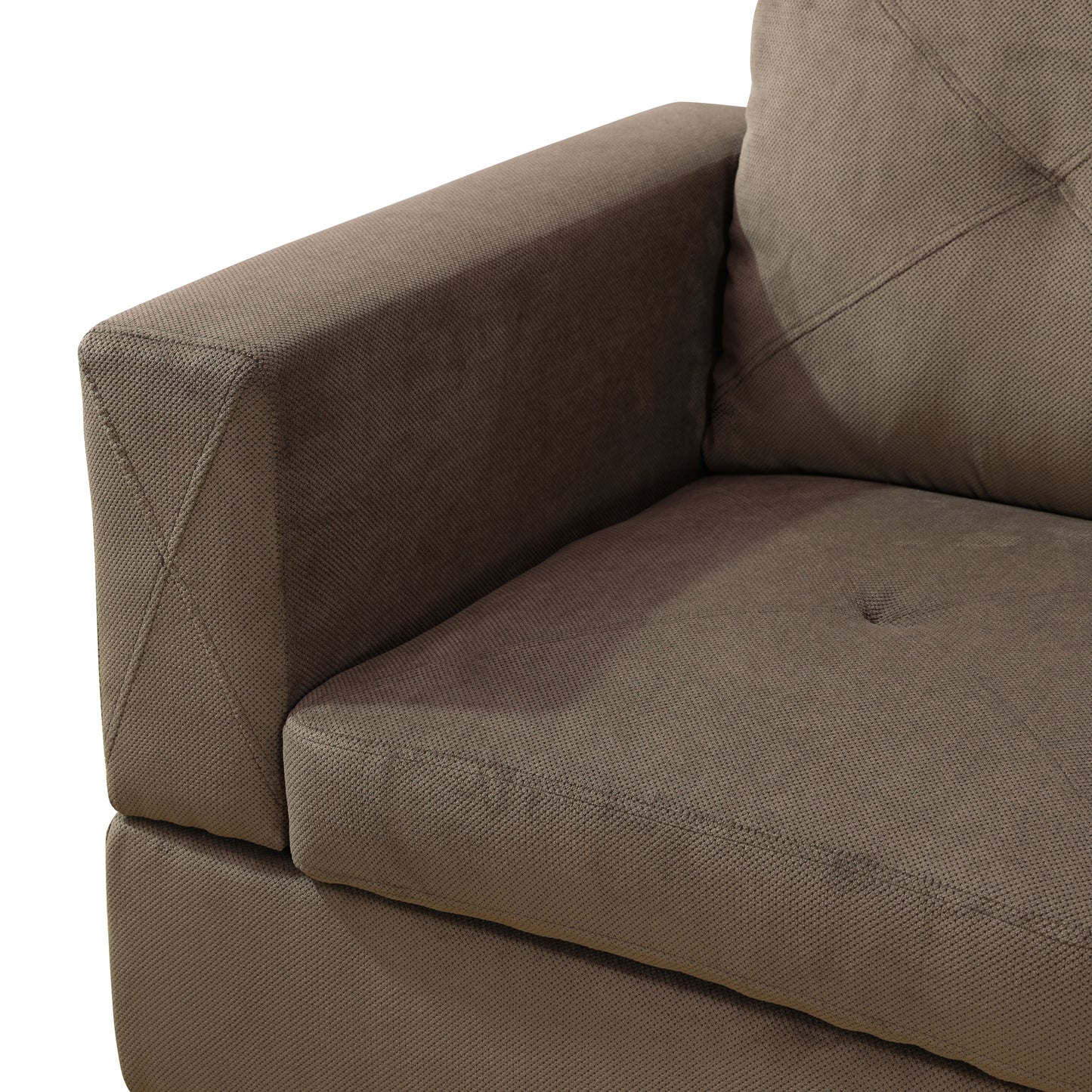 F09809B-Brown Sackcloth Fabric 3-Piece Living Room Sofa Set