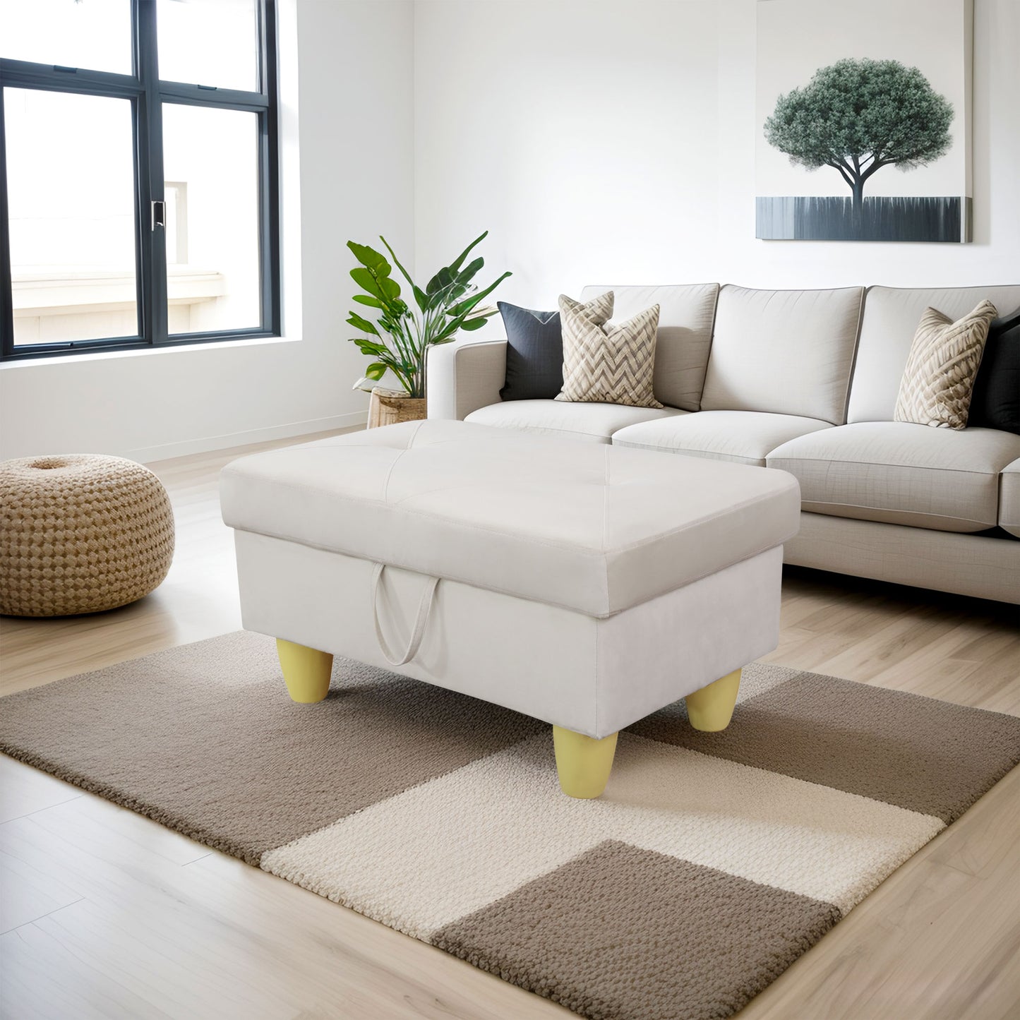 28.5" White Flannel Living Room Sofa Set Ottoman