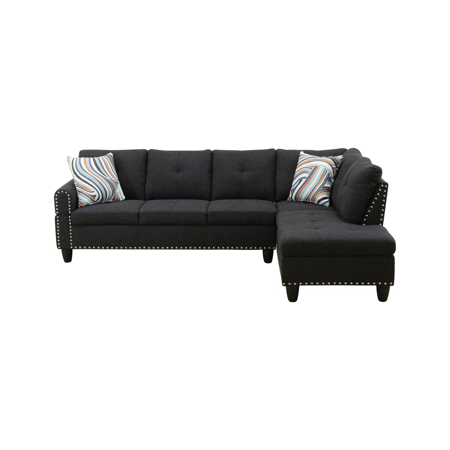 Black Grey Linen 3-Piece Sofa Living Room Sofa Set