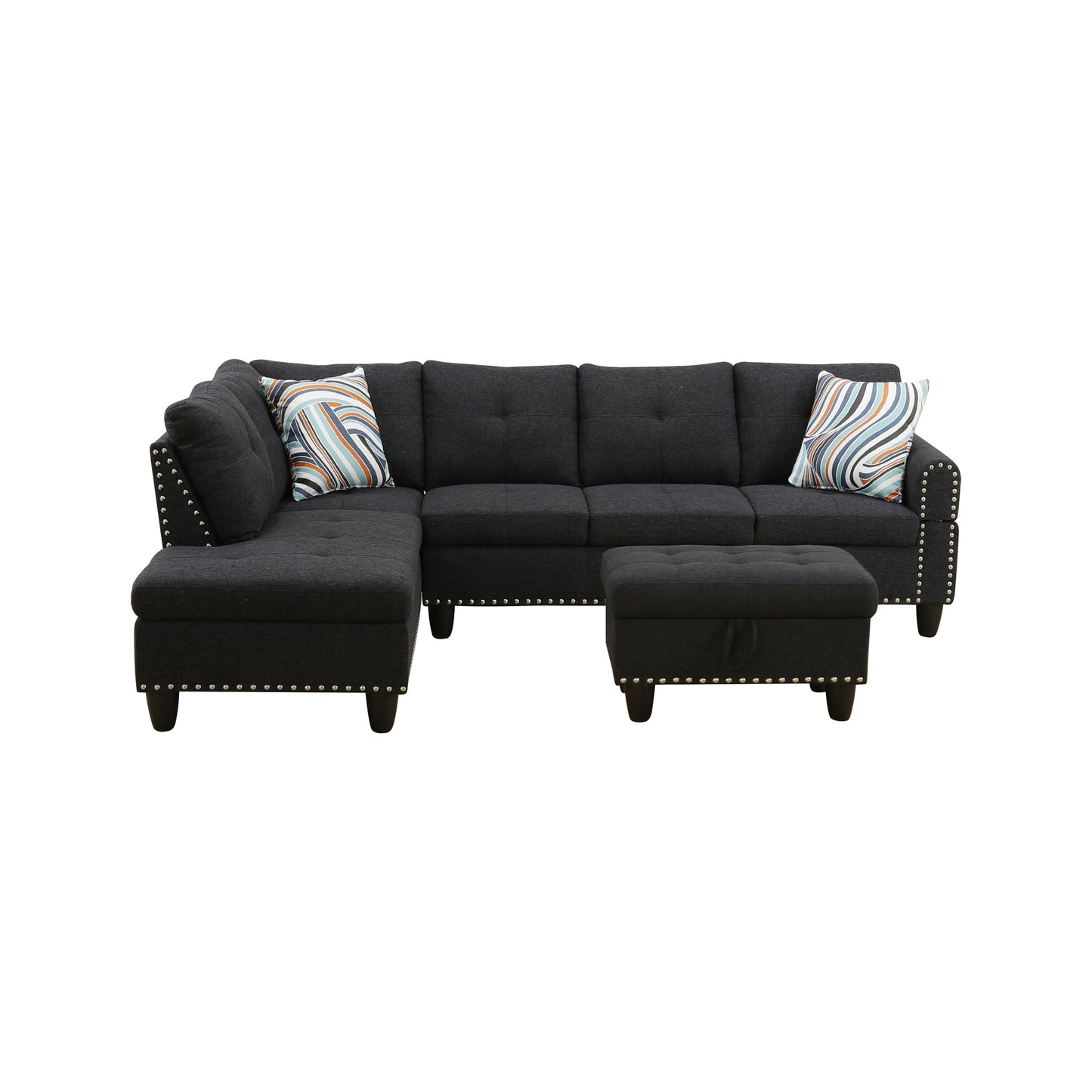 Black Grey Linen 3-Piece Sofa Living Room Sofa Set