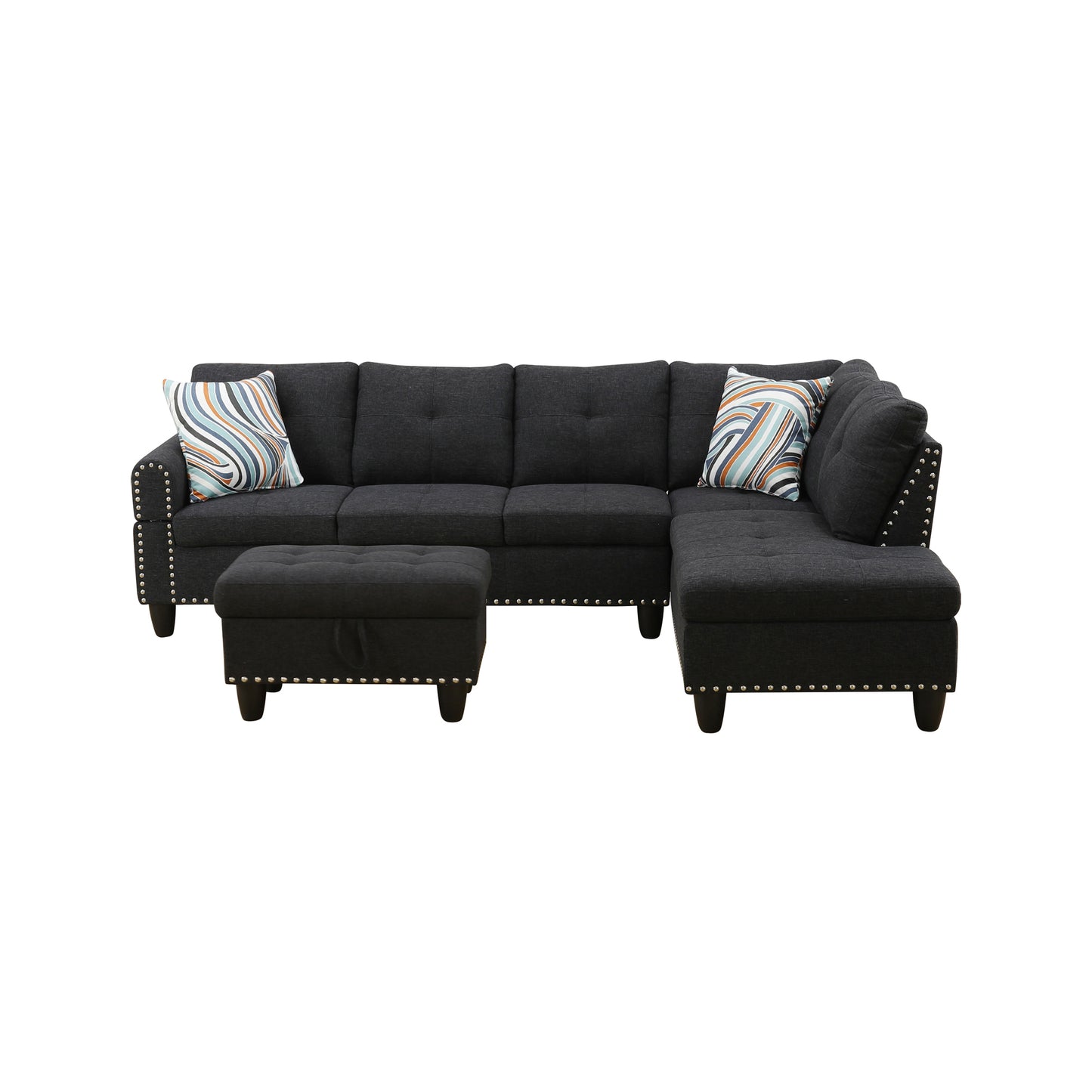 Black Grey Linen 3-Piece Sofa Living Room Sofa Set
