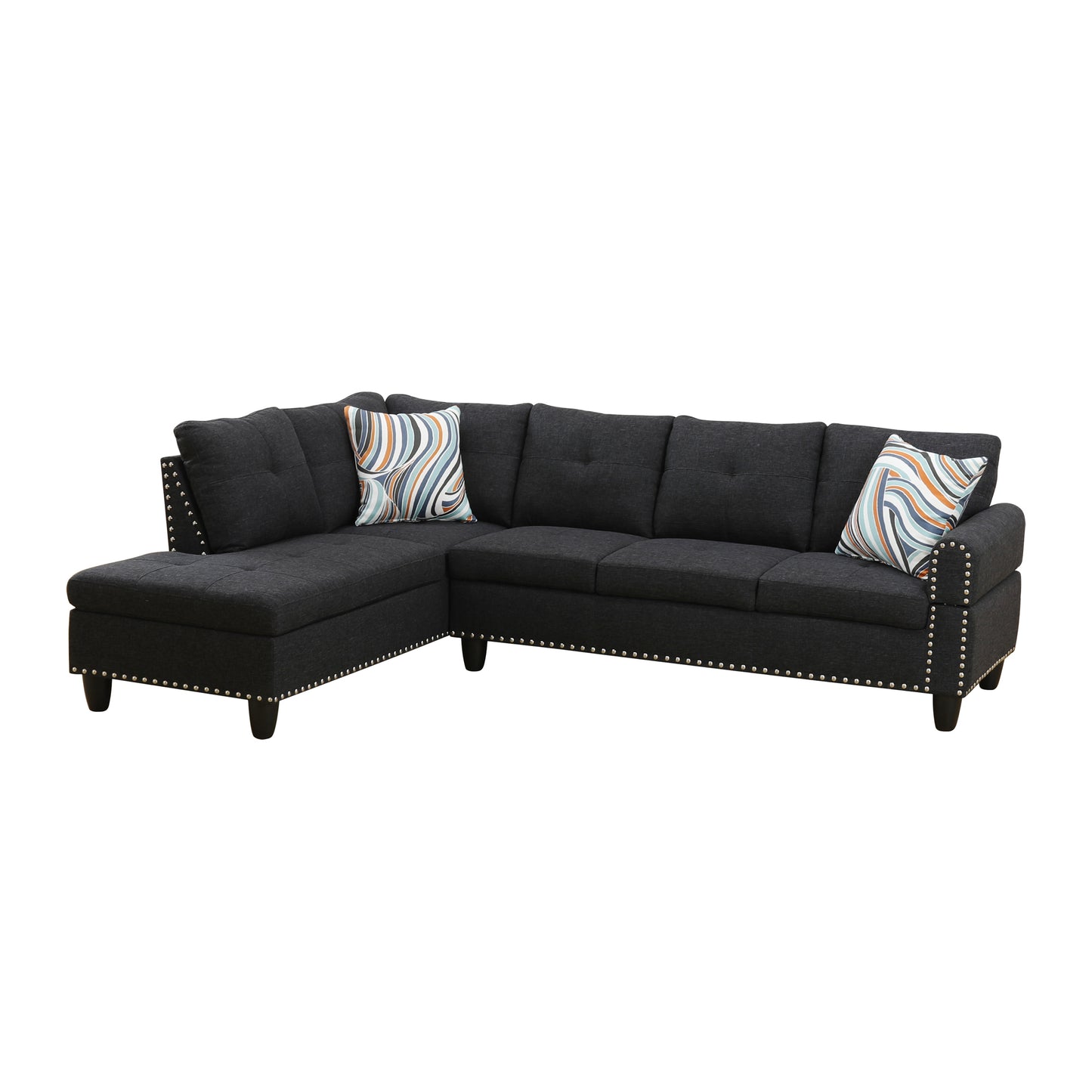 Black Grey Linen 3-Piece Sofa Living Room Sofa Set