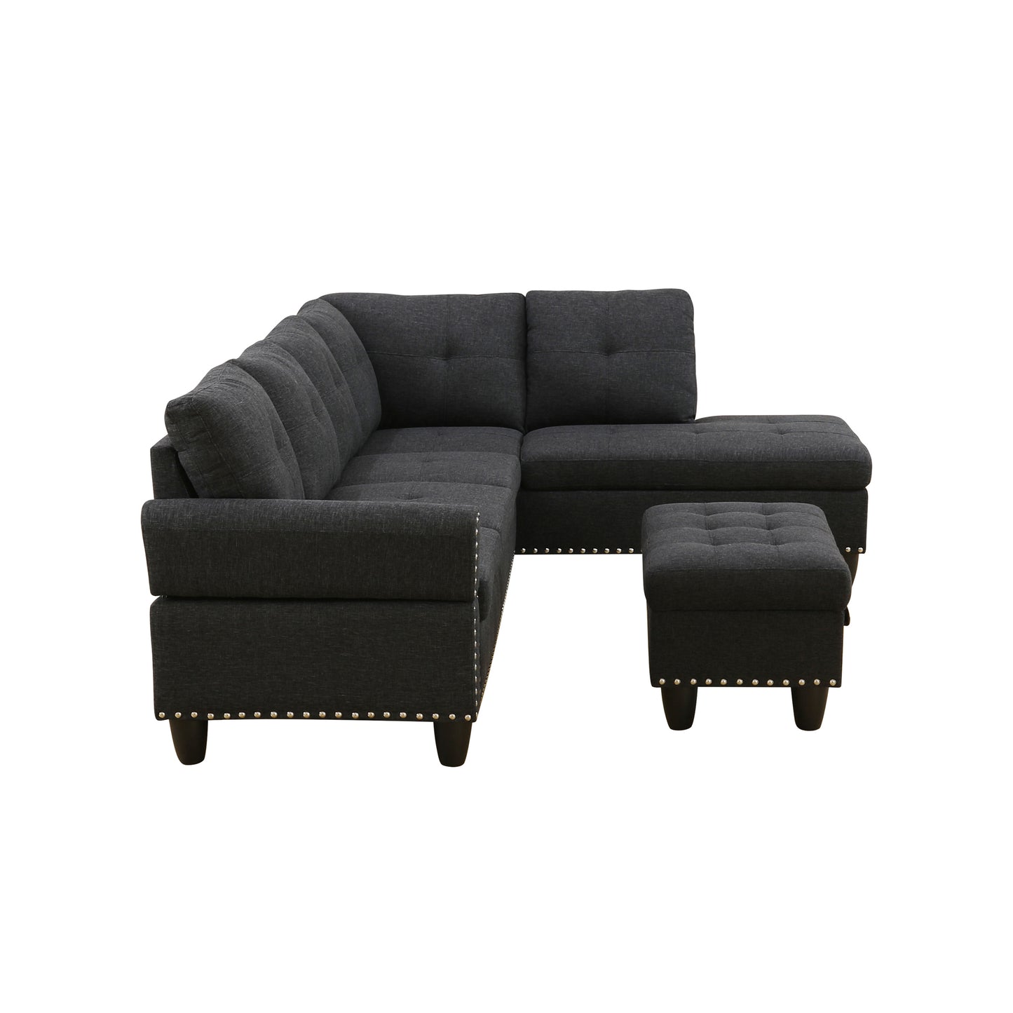 Black Grey Linen 3-Piece Sofa Living Room Sofa Set