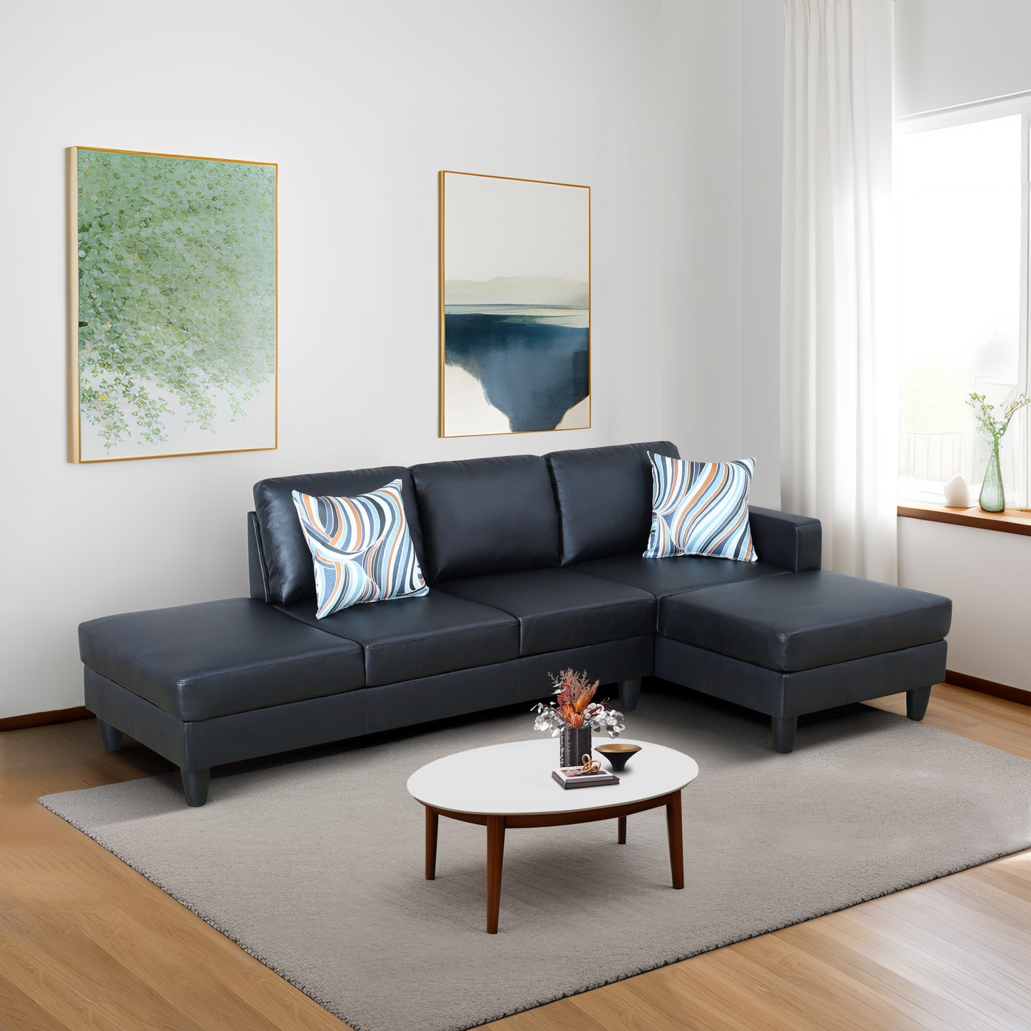 Black Faux Leather 2-Piece Couch Living Room Sofa Set