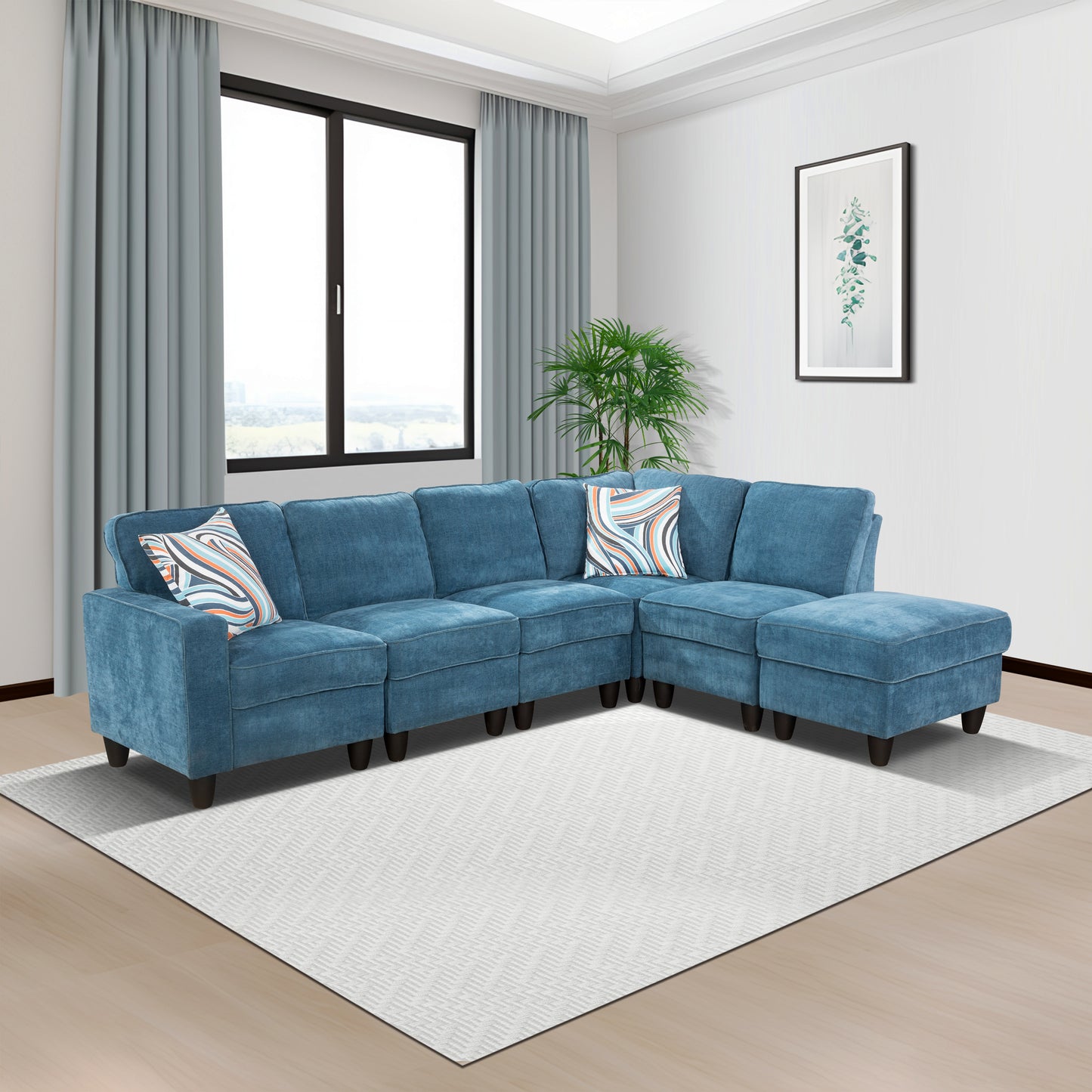 Blue Lint 6-Piece Couch Living Room Sofa Set