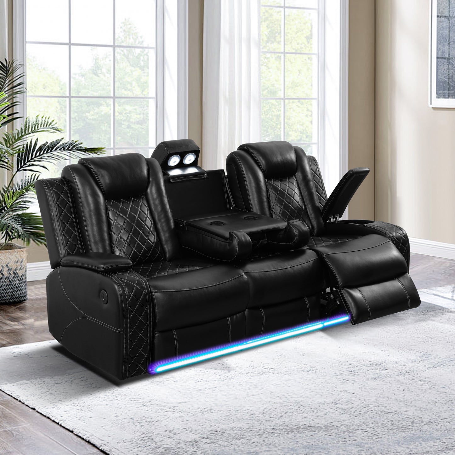 Black Breathing Leather 3-Piece Living Room Recliner Sofa Set