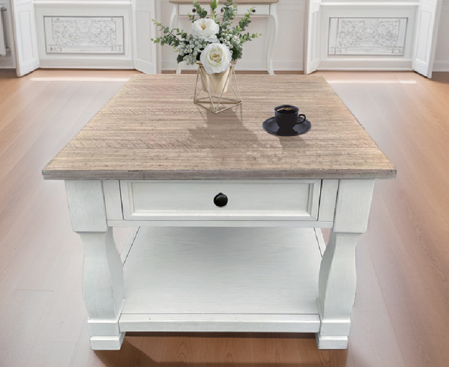 Light Brown MDF Top and White Oak Drawer Living Room Cocktail Table