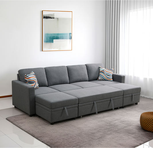 Dark Grey Sackcloth 6-Pieces Living Room Sofa Bed