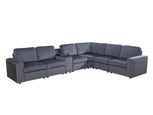 Dark Grey Microfiber 8-Piece Living Room Sofa Set
