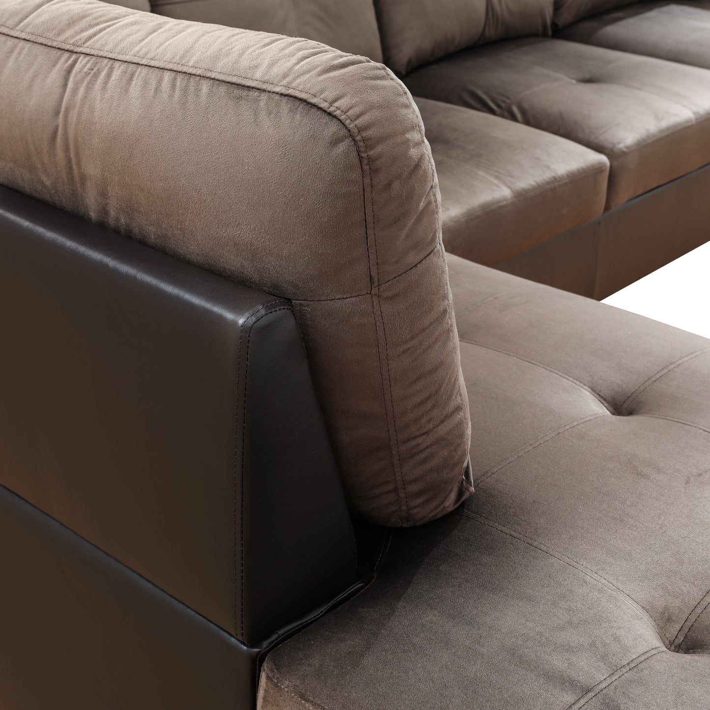 Dark Brown Flannel And PVC 3-Piece Couch Living Room Sofa Set