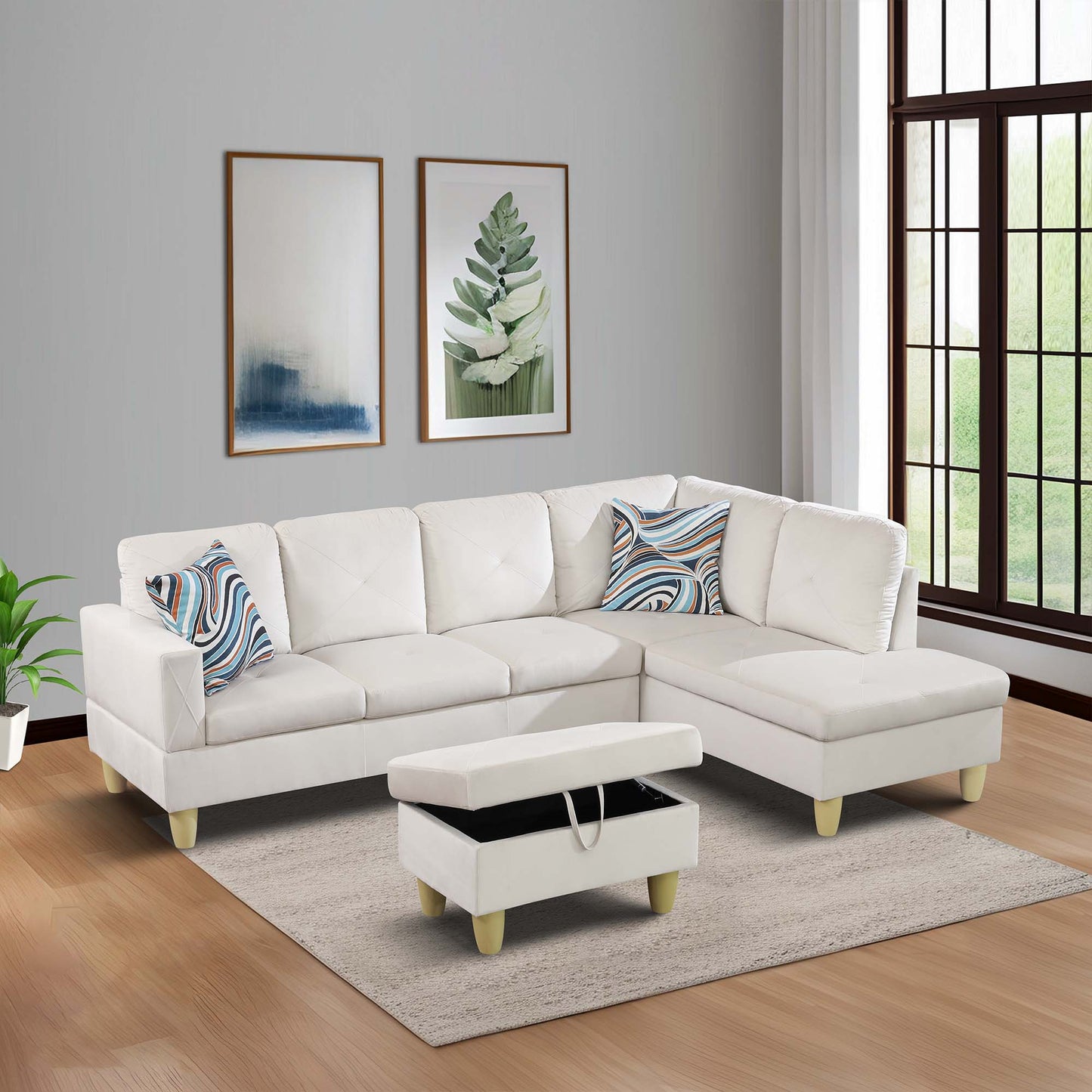 66.5" White Flannel 3-Piece Living Room Sofa Set