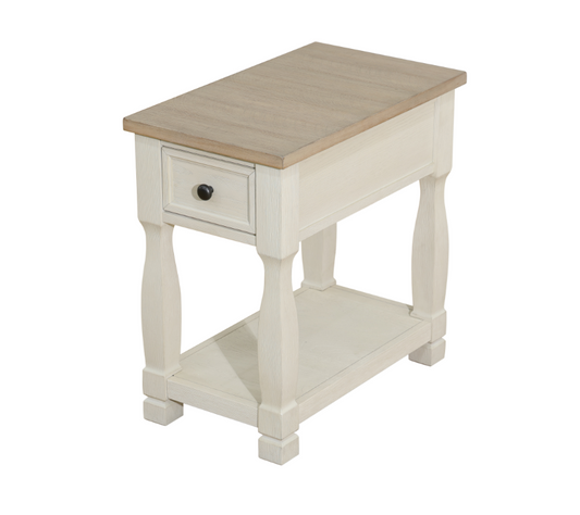 Light Brown MDF Top and White Oak Drawer Living Room Side Table