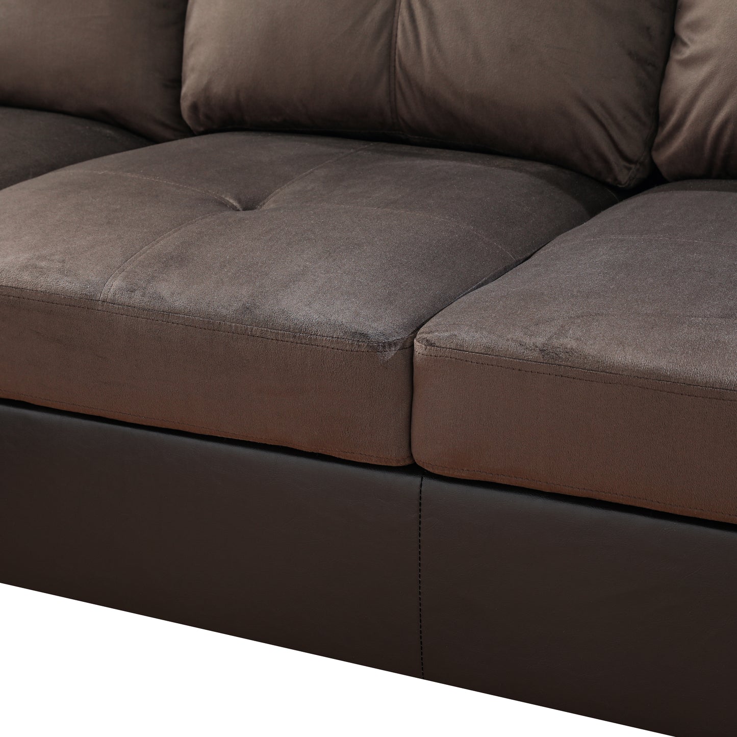 Dark Brown Flannel And PVC 3-Piece Couch Living Room Sofa Set