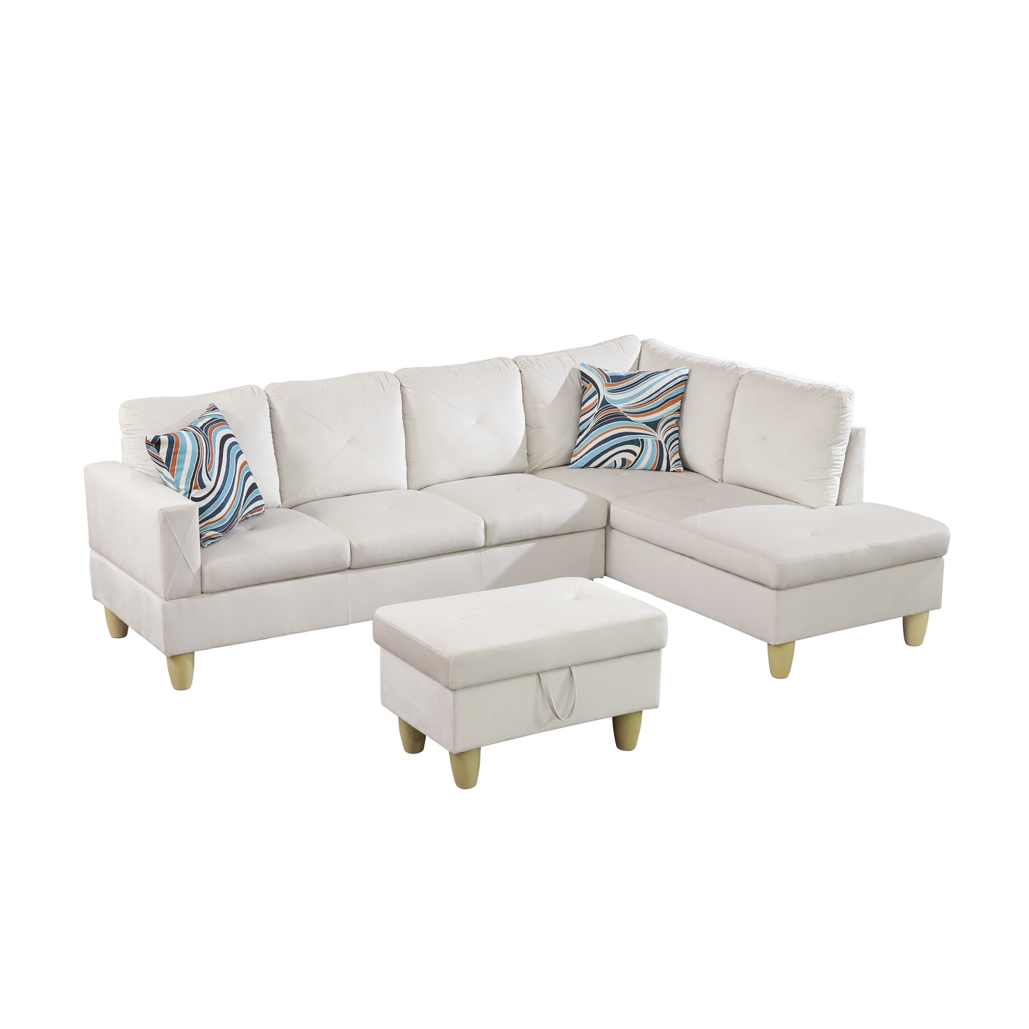 66.5" White Flannel 3-Piece Living Room Sofa Set