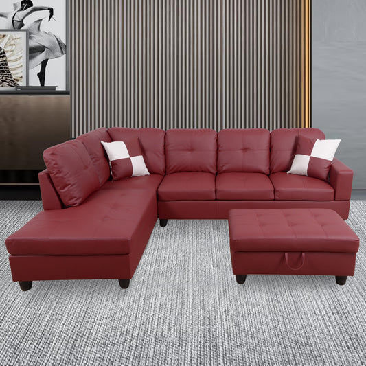 Dark Red Faux Leather 3-Piece Living Room Sofa Set