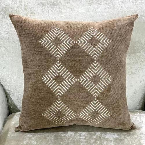 17.5" Dark Brown and White With Rhombus Painted Square Cotton Linen Fabric Pillow