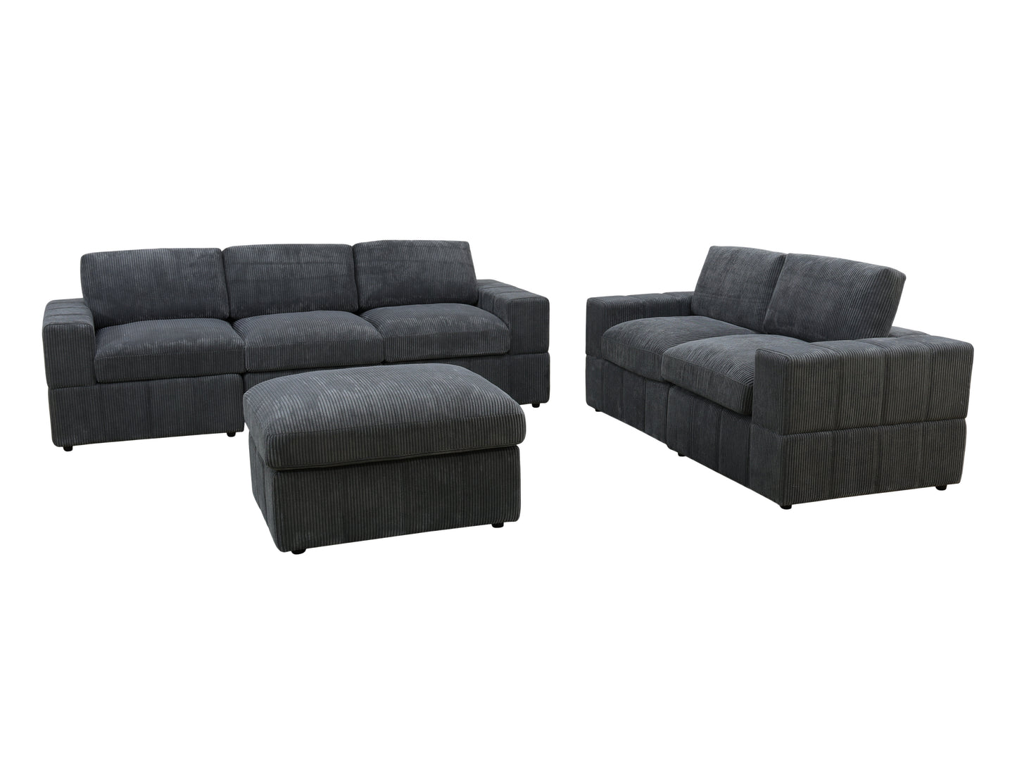 Dark Grey Corduroy 6-Piece Living Room Sofa Set