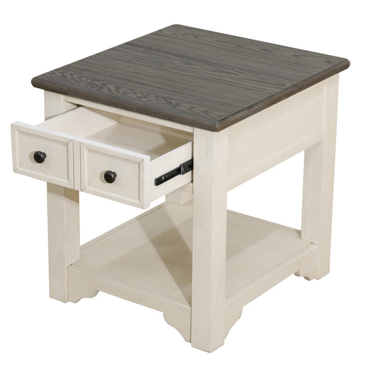 Dark Grey MDF Top and White Oak Drawer Living Room End Table