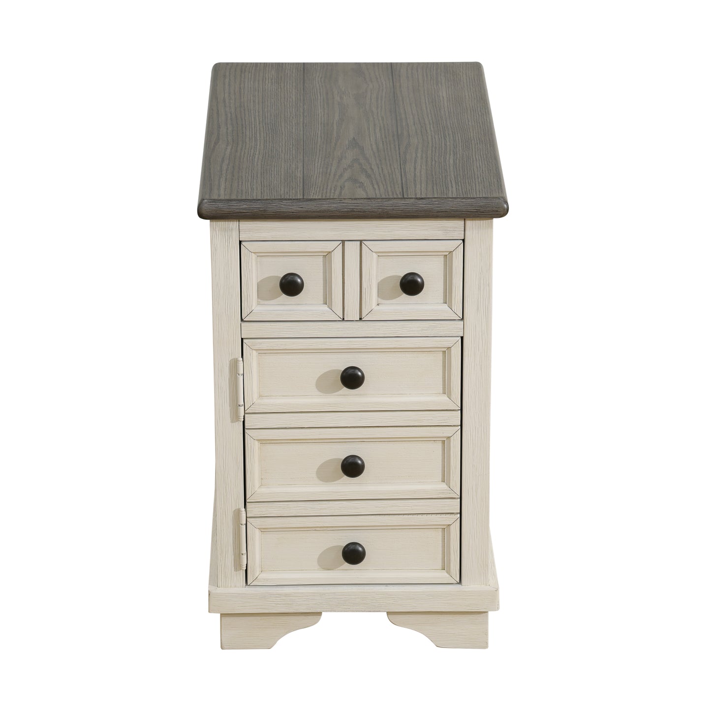 Dark Grey MDF Top and White Oak Drawer Living Room Side Cabinet