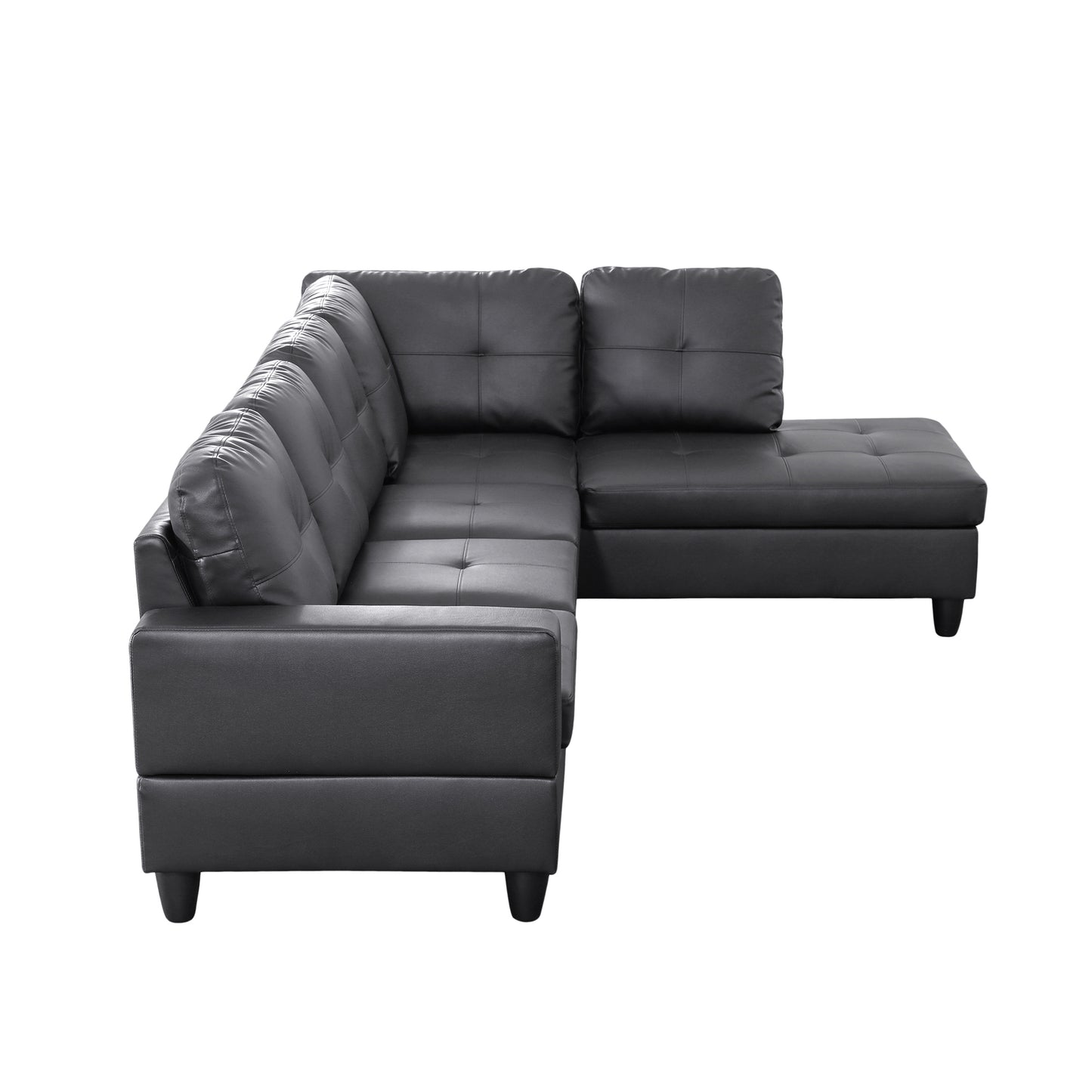 Black Faux Leather 3-Piece Couch Living Room Sofa Set