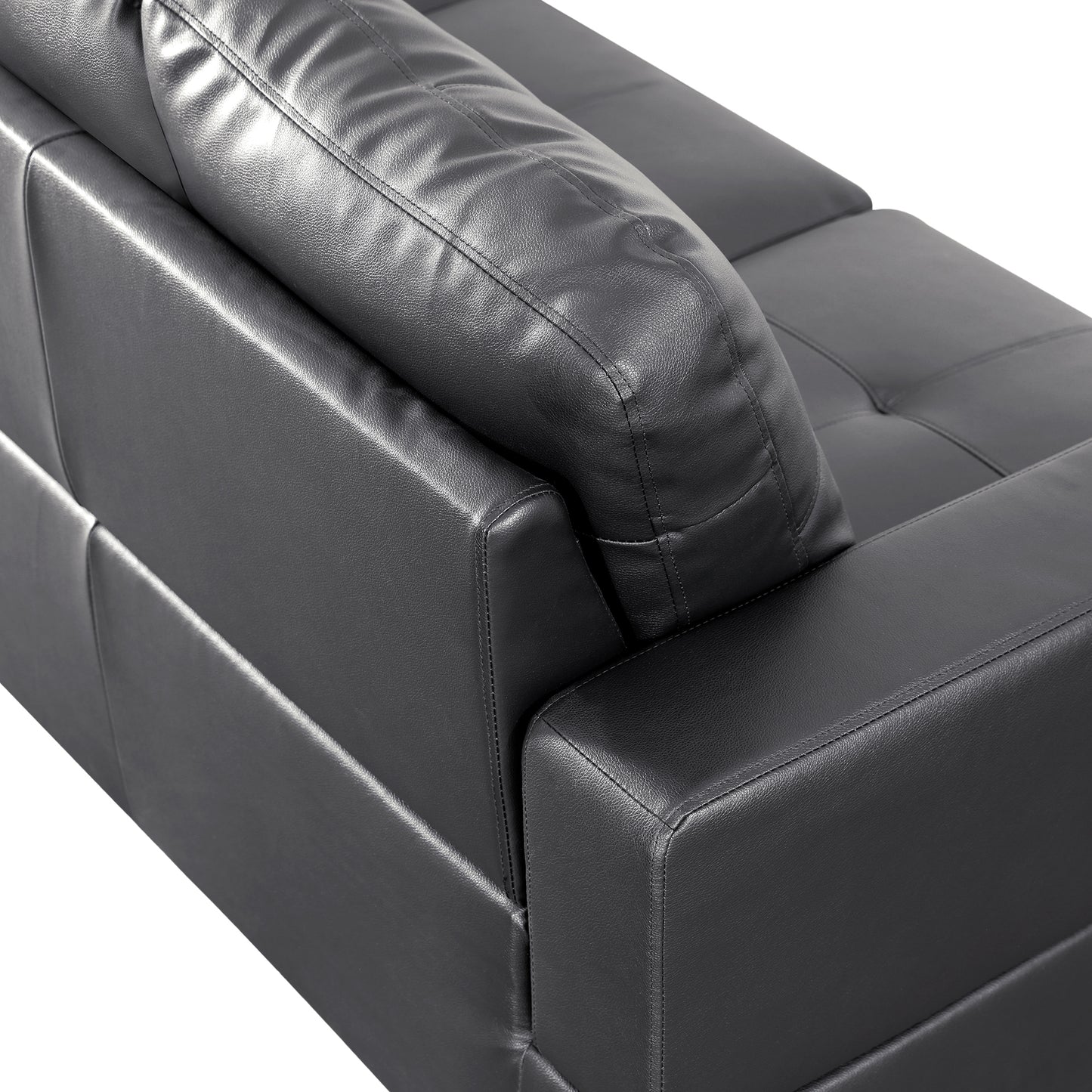 Black Faux Leather 3-Piece Couch Living Room Sofa Set