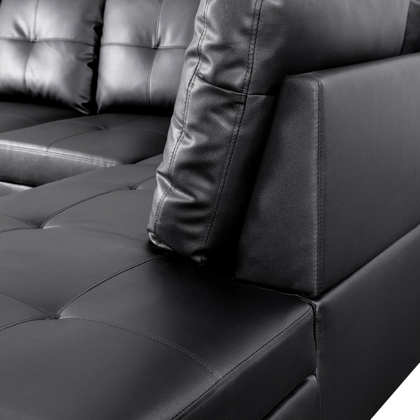 Black Faux Leather 3-Piece Couch Living Room Sofa Set