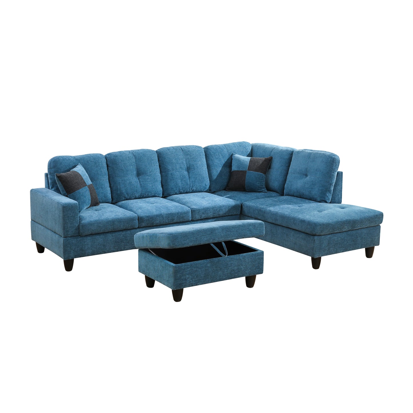 Blue Flannel 3-Piece Couch Living Room Sofa Set