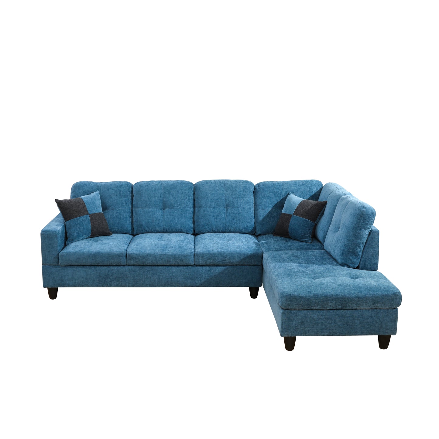 Blue Flannel 3-Piece Couch Living Room Sofa Set
