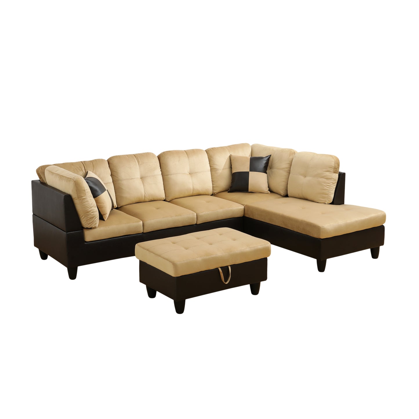 Beige and Brown Color Lint And PVC 3-Piece Couch Living Room Sofa Set