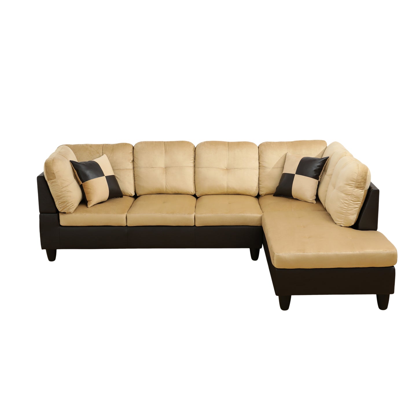Beige and Brown Color Lint And PVC 3-Piece Couch Living Room Sofa Set