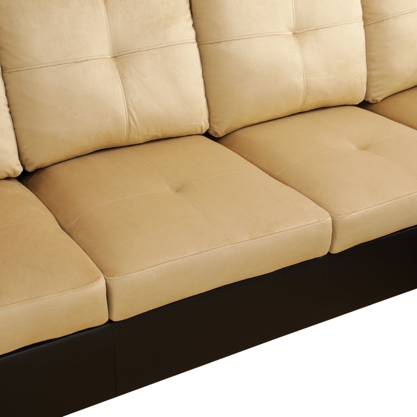 Beige and Brown Color Lint And PVC 3-Piece Couch Living Room Sofa Set