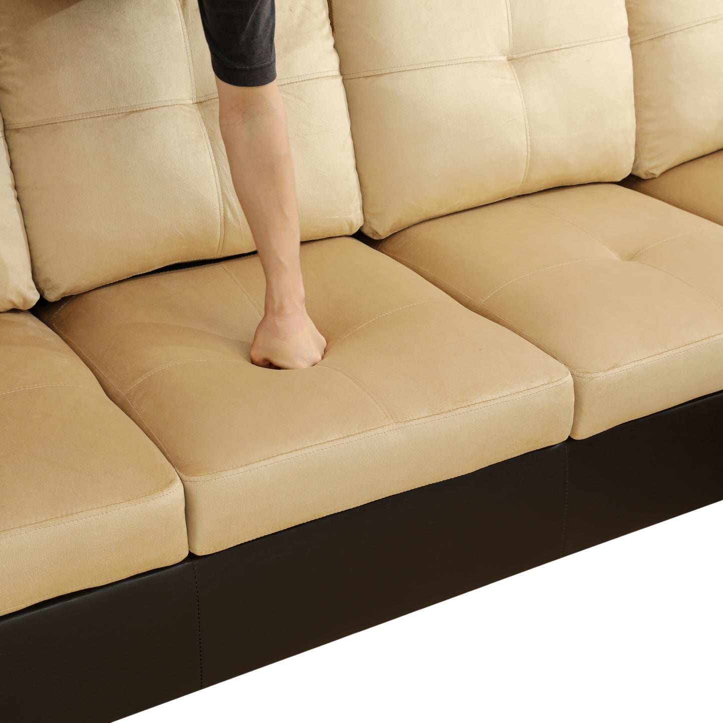 Beige and Brown Color Lint And PVC 3-Piece Couch Living Room Sofa Set